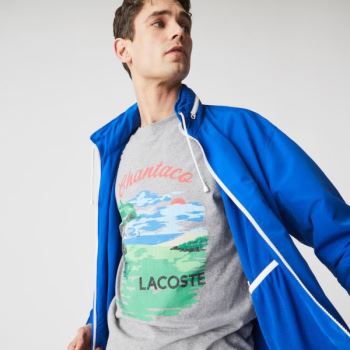 Lacoste Crew Neck Landscape Print Cotton T-shirt - Tričko Pánské Šedé / Červené | CZ-2oLn4j